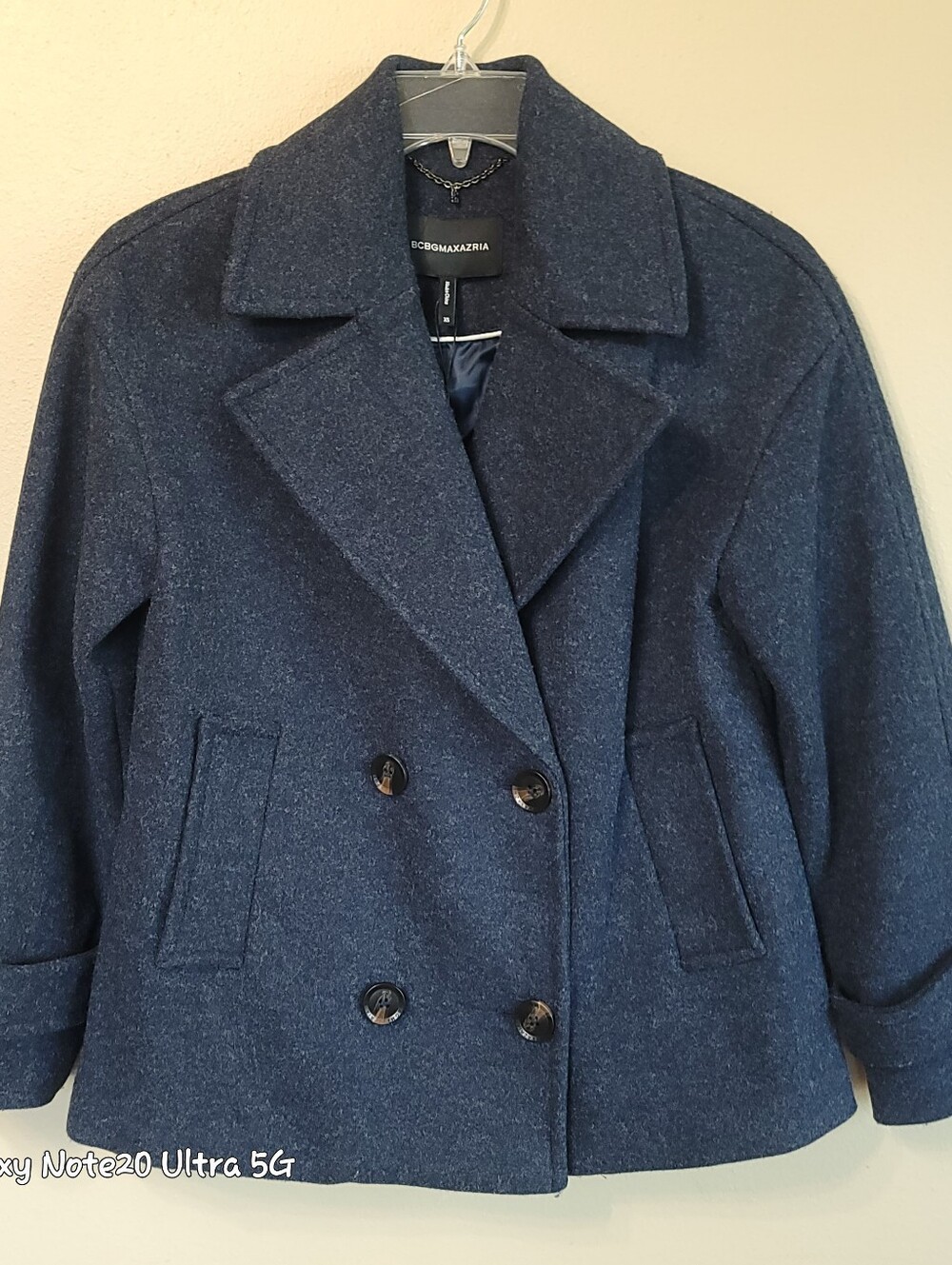 BCBGMAXAZRIA Navy Blue Wool Cropped Pea Coat Double Breasted Jacket NWT XS